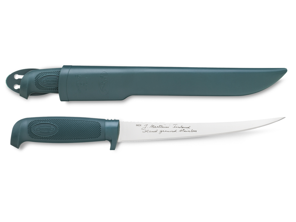 Fishing Fillet Knife 10cm Blade Black/Blue Rubber Plastic Handle